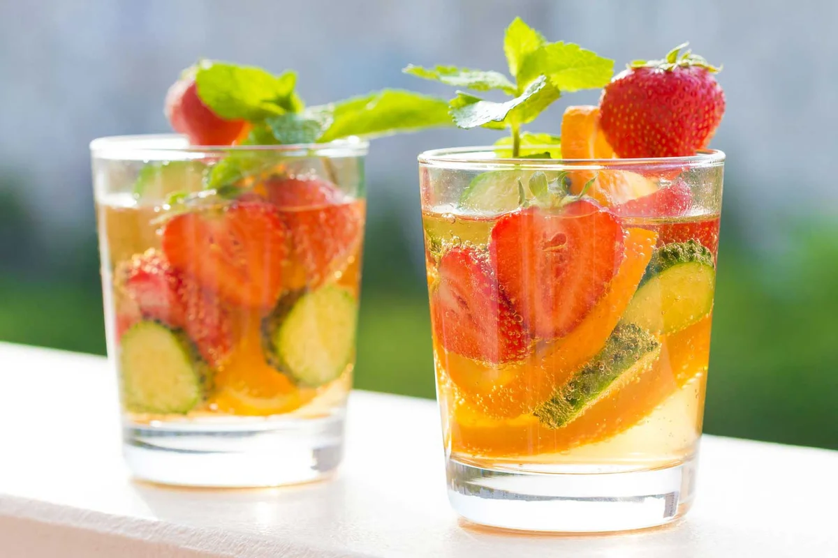 fresh Pimms cup cocktail cucumber strawberry