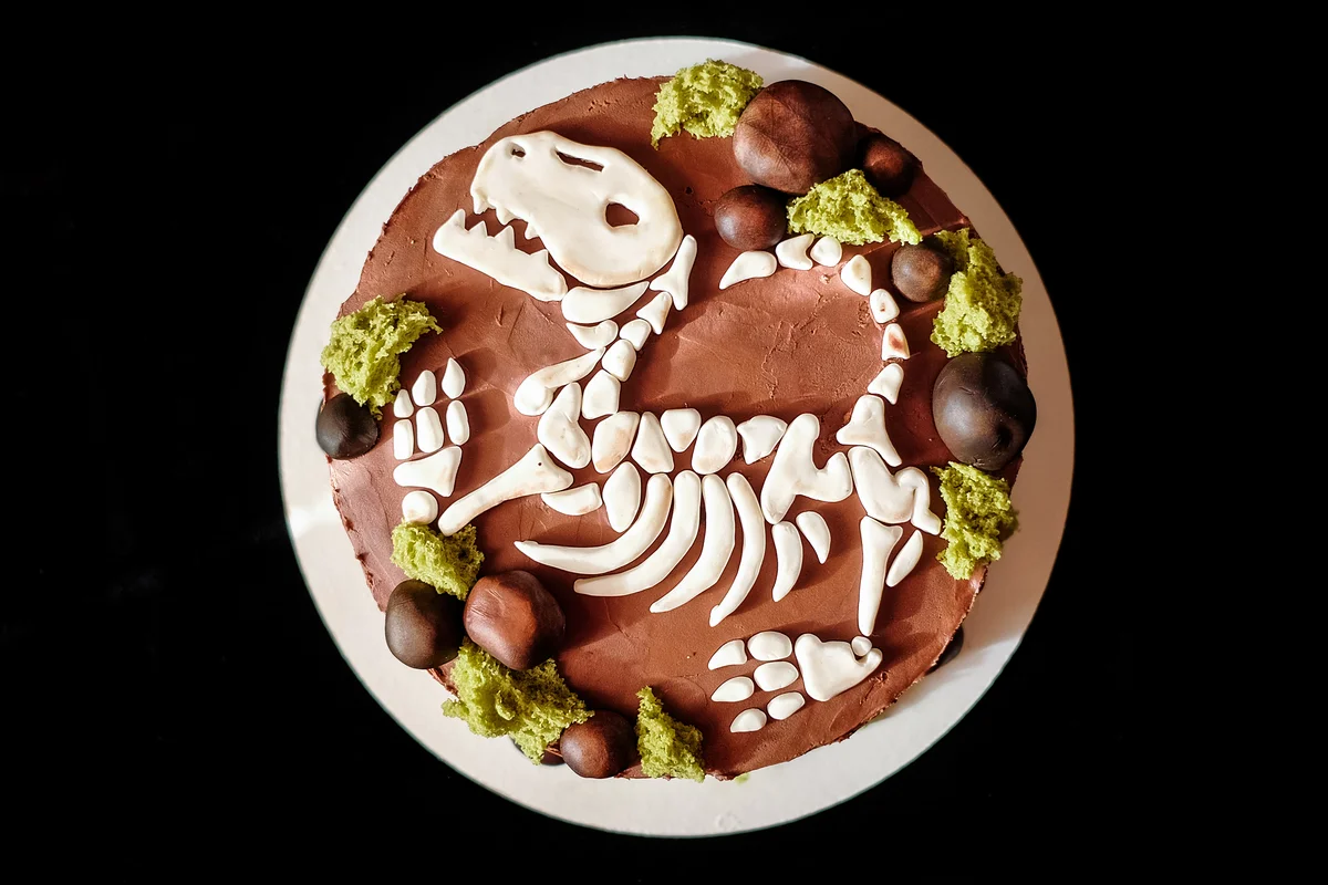 dinosaur skeleton cake