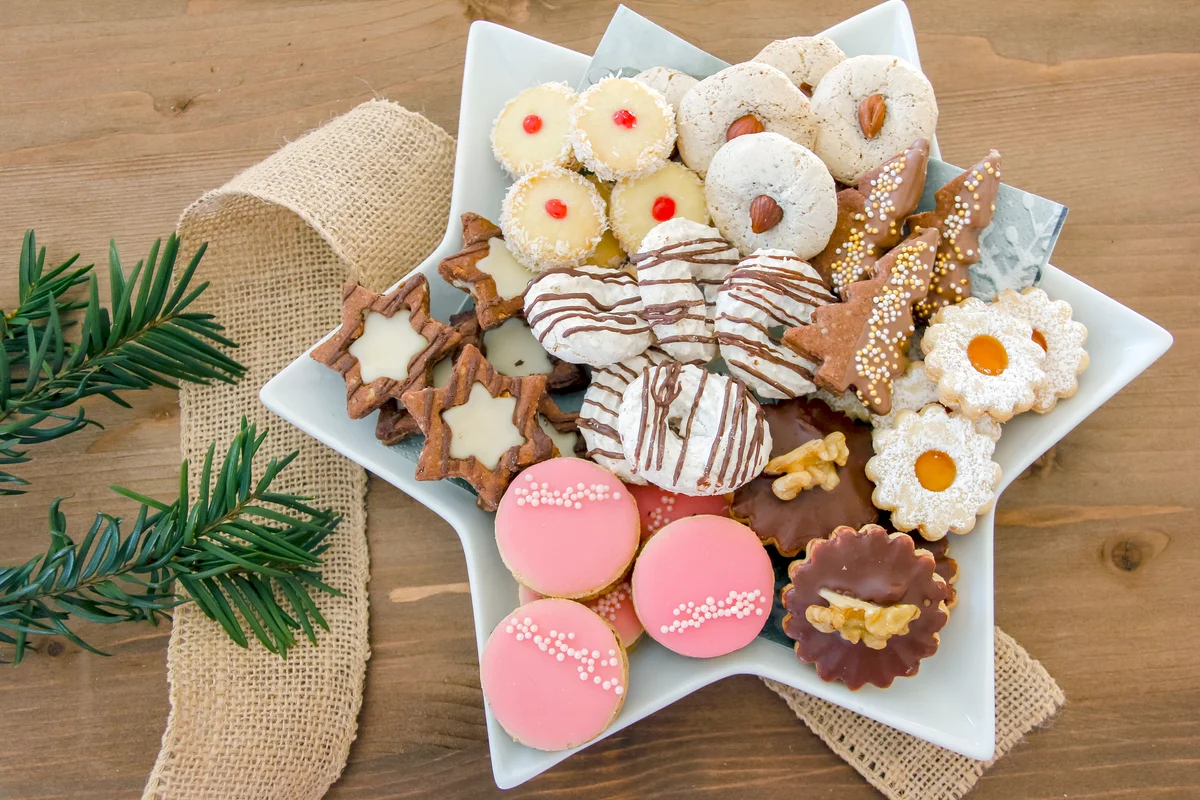 Plate with a big selection of Christmas cookies