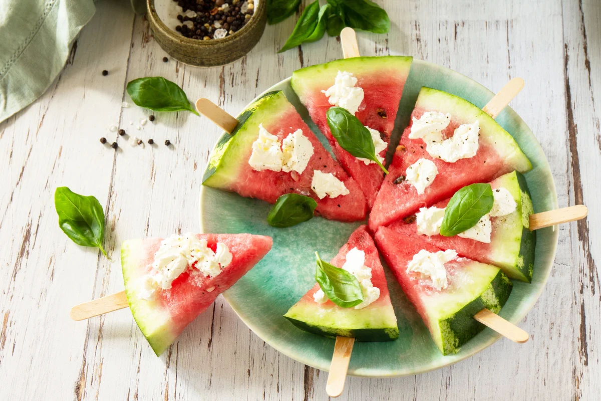 Watermelon with goat cheese