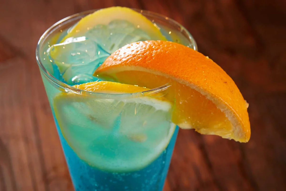 pirates life blue cocktail with orange slice