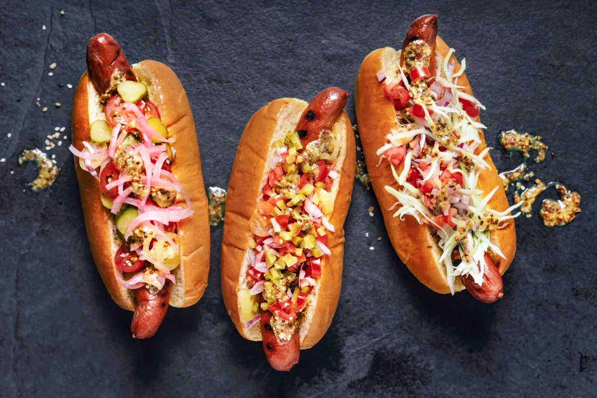 Three gourmet hot dogs