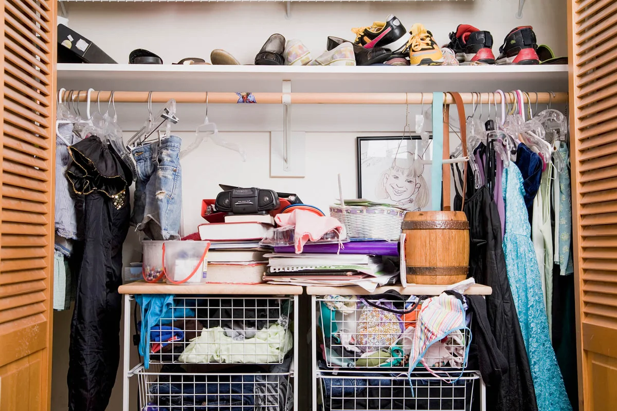 Shoes and clothes in closet