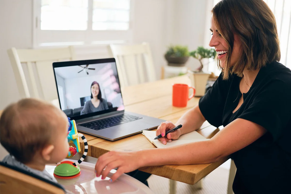 mother interview for nanny on video chat