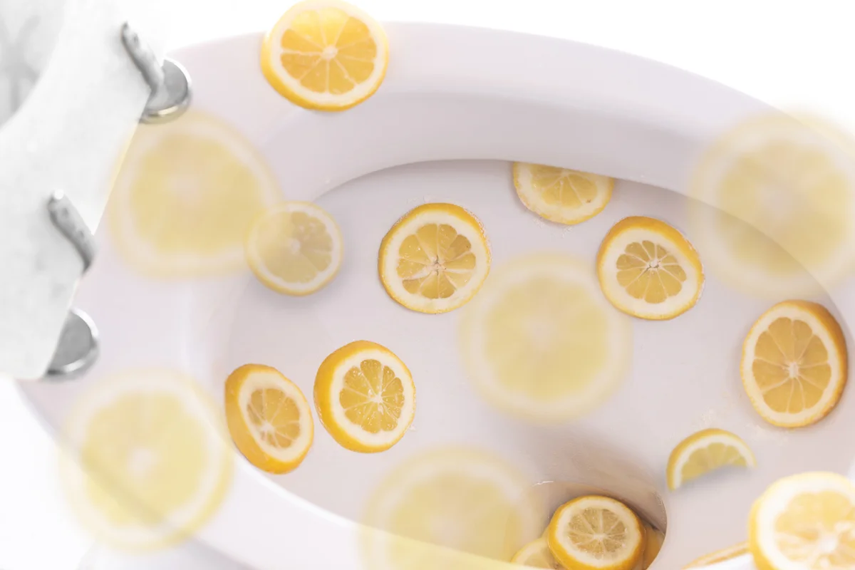Eco cleaner toilet bowl, refreshment and clean toilet with citrus lemon