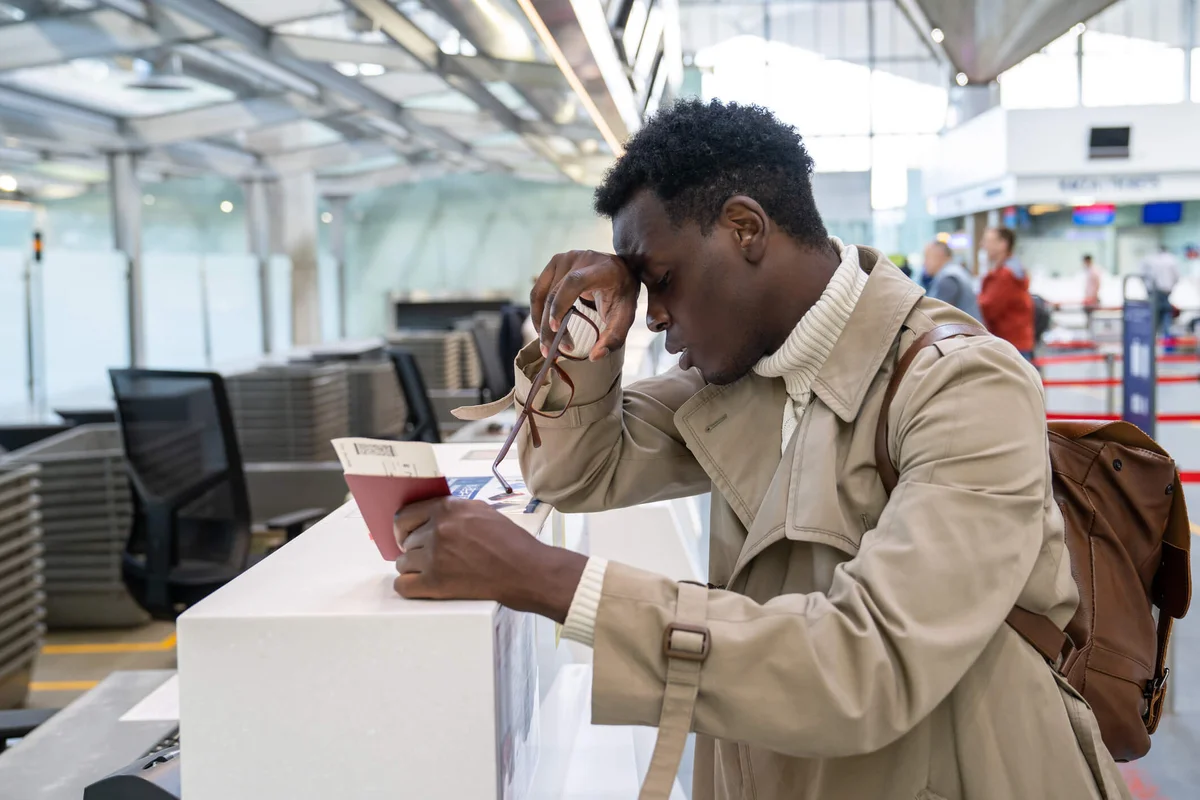 man upset at the airport