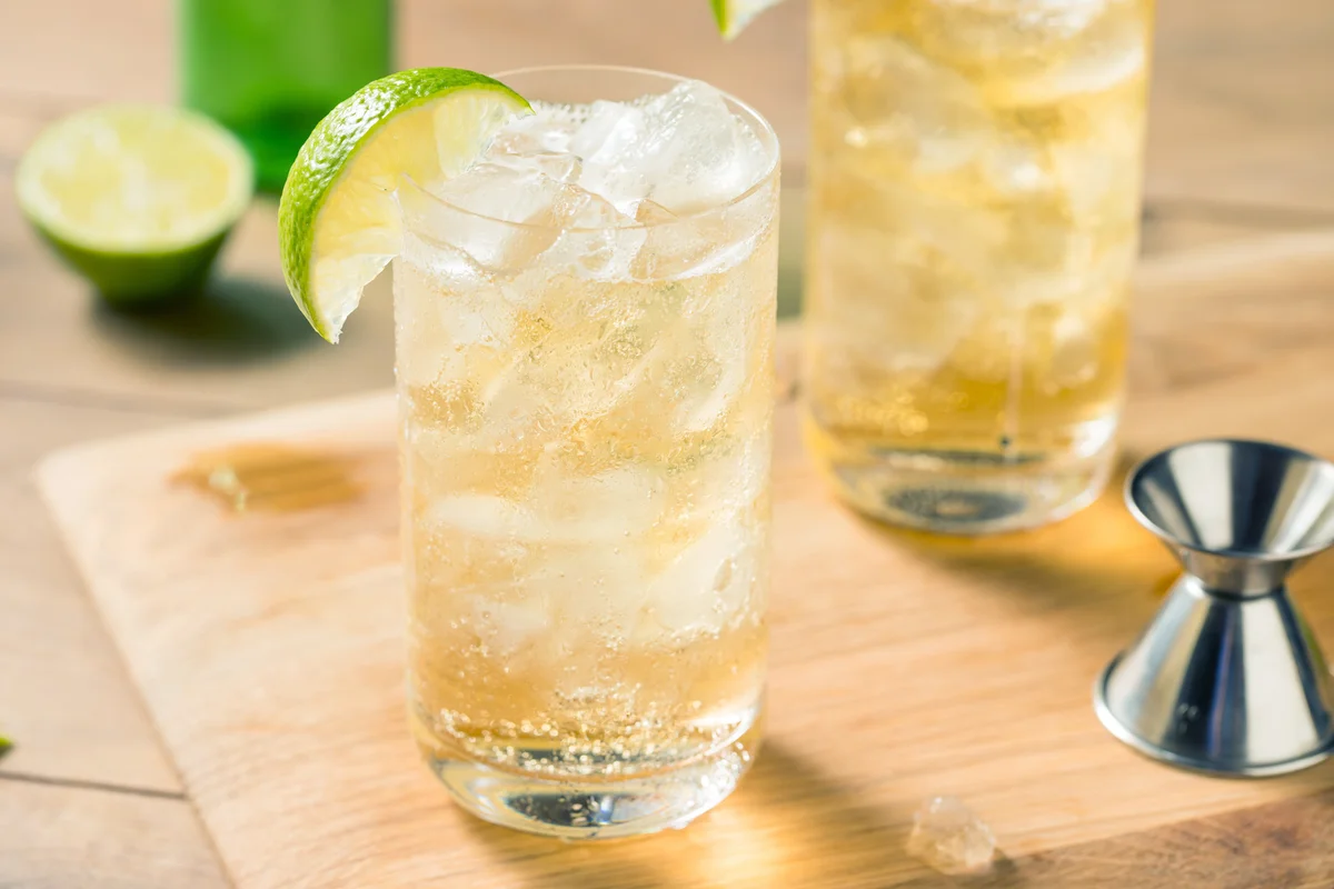 Homemade Bourbon Whiskey Ginger Lime with Ice