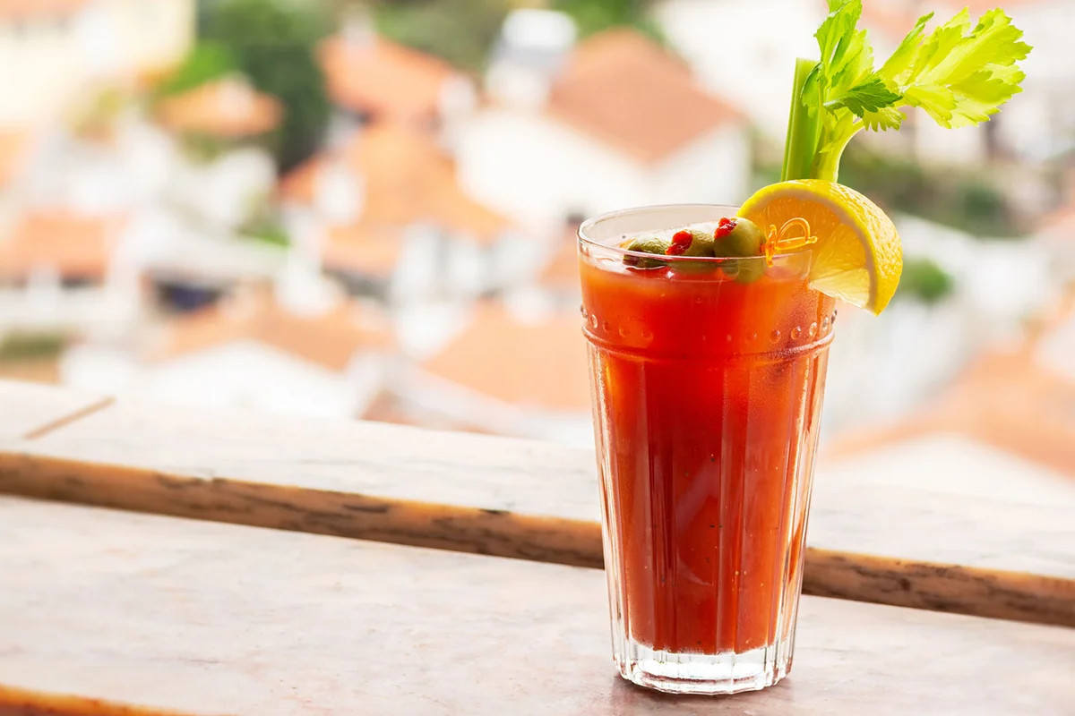 bloody mary cocktail in window