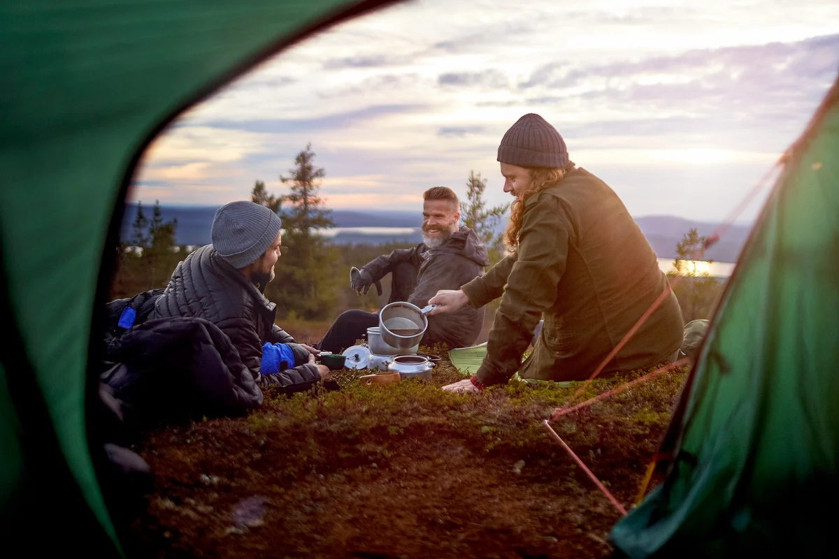 Group of male friends camping