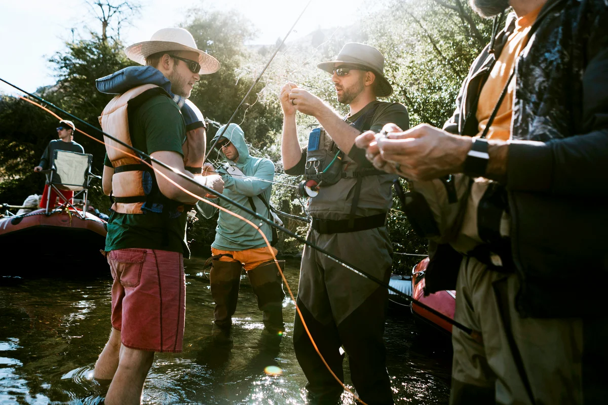 Friends Fishing On Deschutes River Rafting Trip