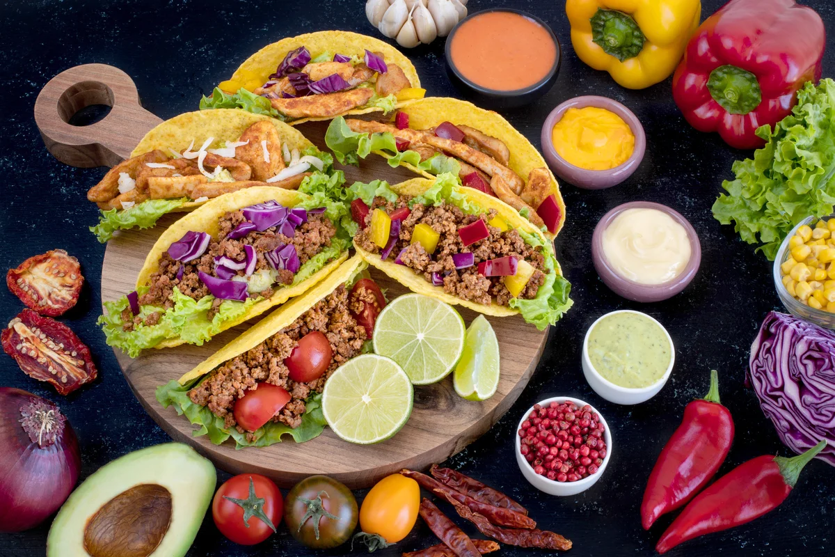 Taco with beef, pork and chicken