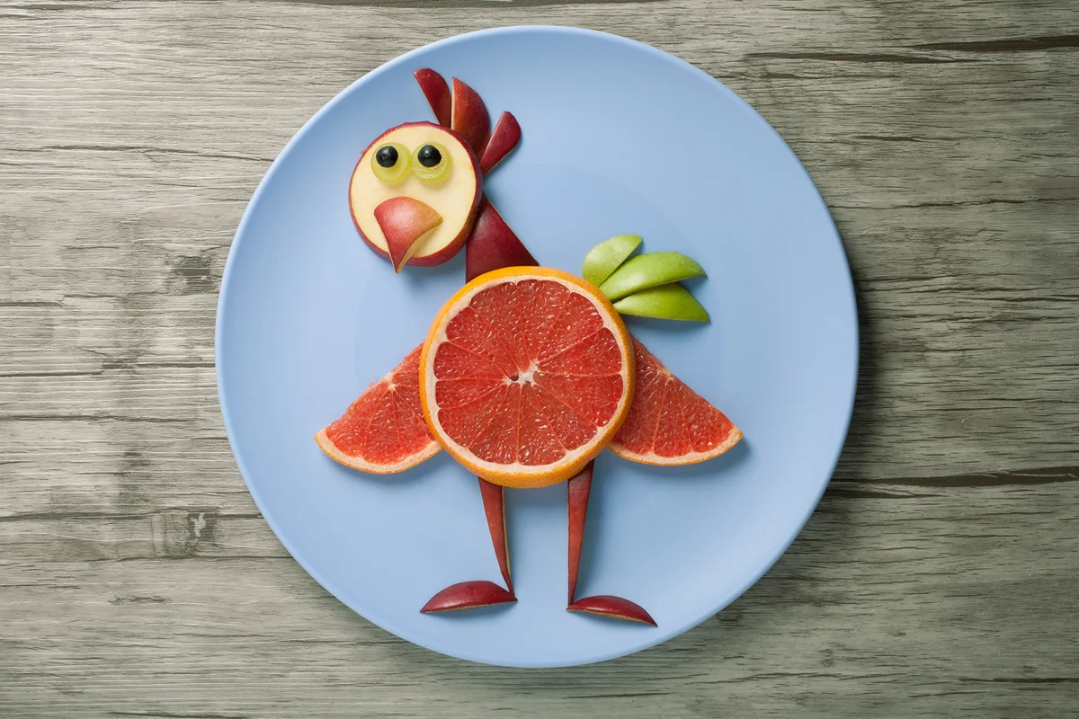 Chicken made of fruits