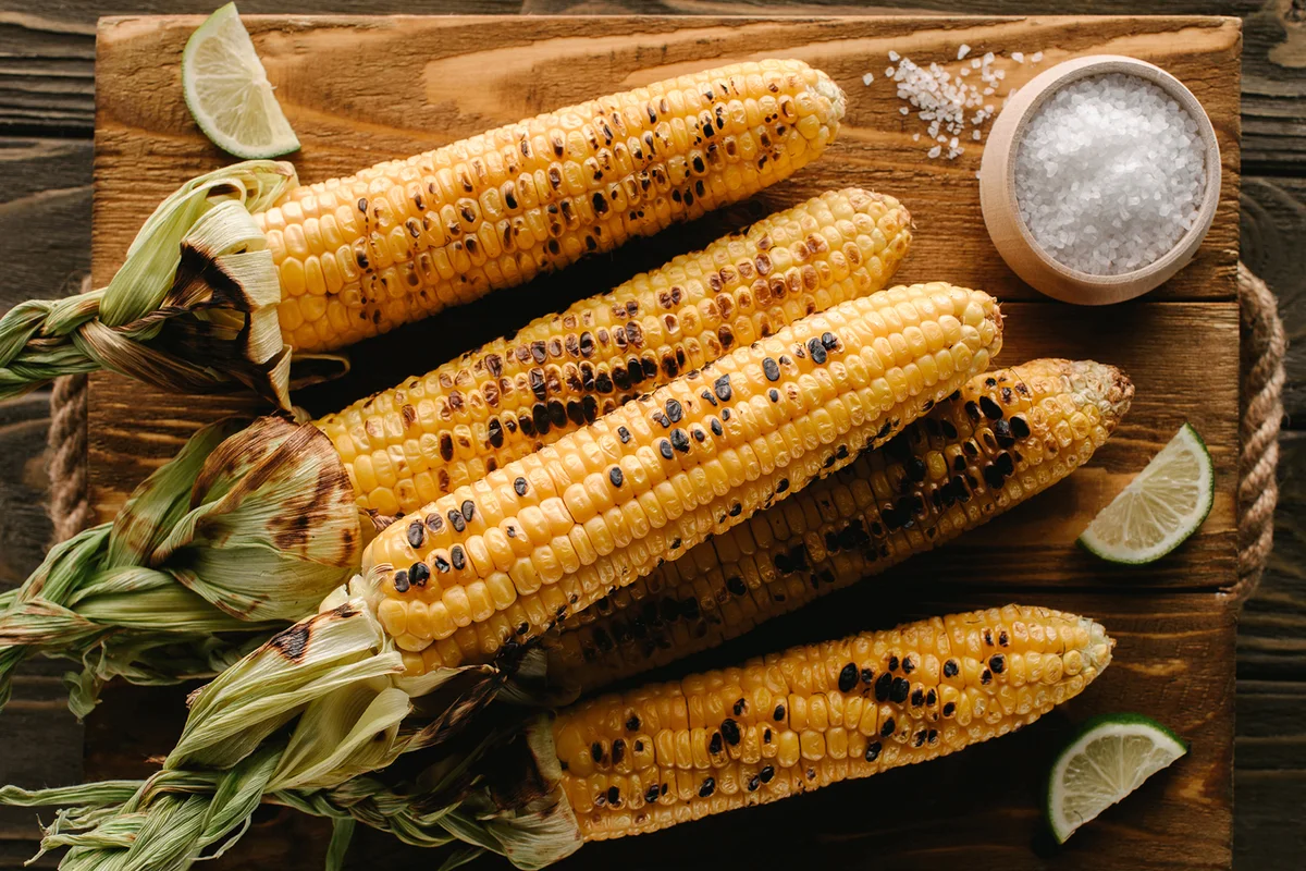 High angle view of corns on table