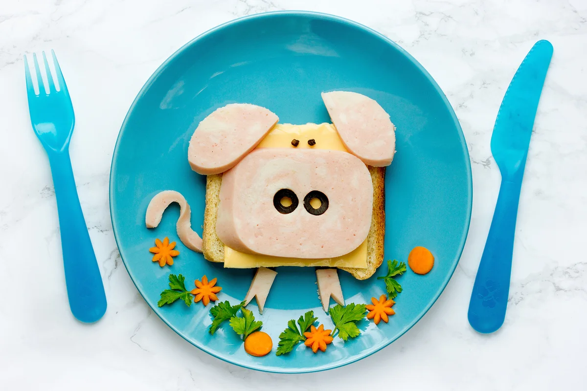 Funny animal sandwich for kids shaped cute pig