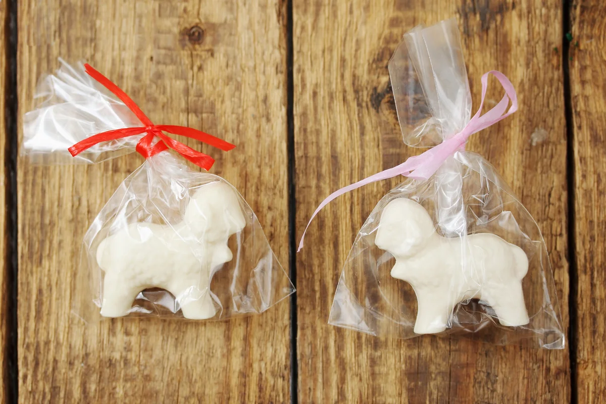 Sweet white chocolate in the form of a lambs