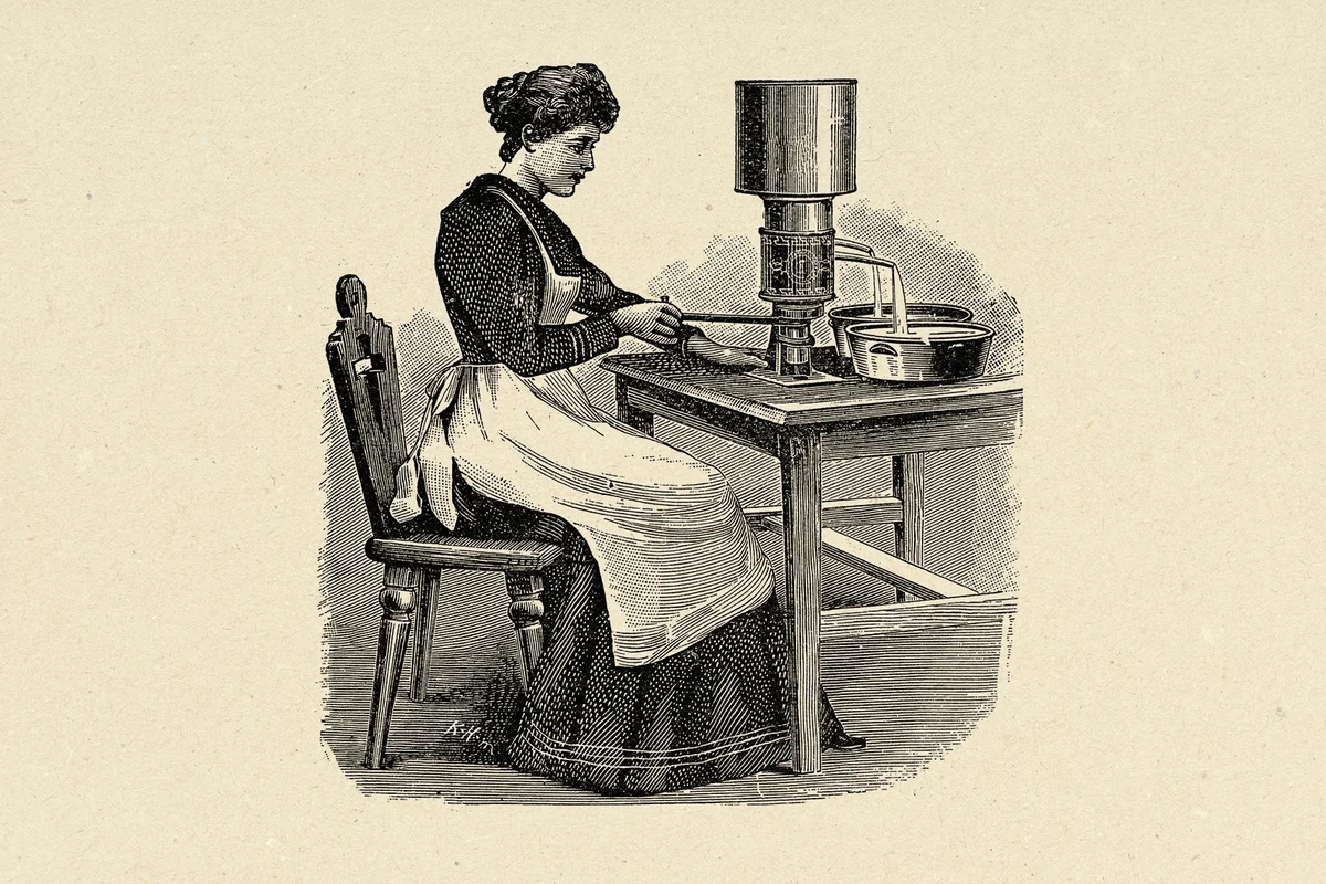 Victorian dairy maid using a alfa colibari Cream separator, 1890s 19th Century