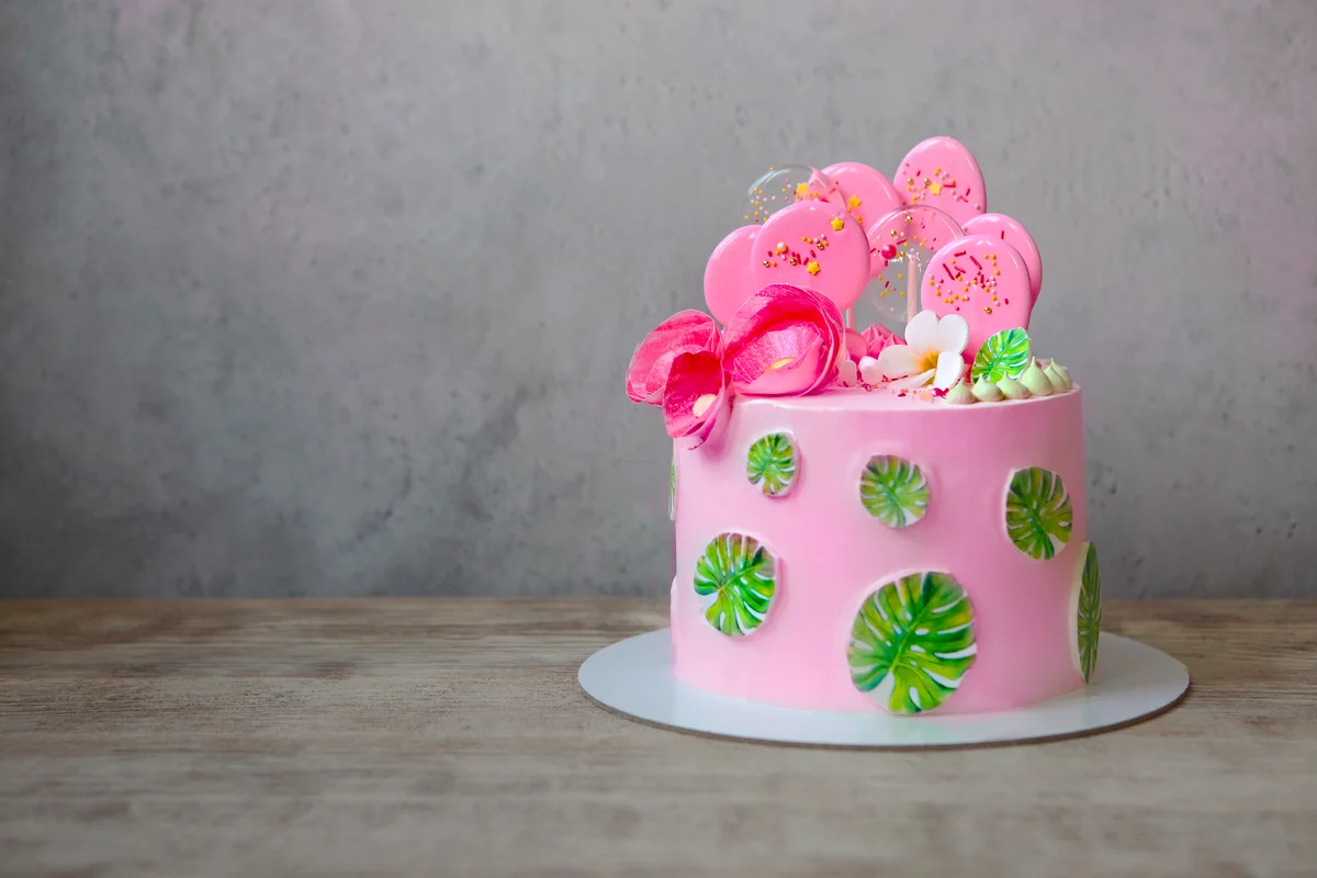 Pink tropical birthday cake