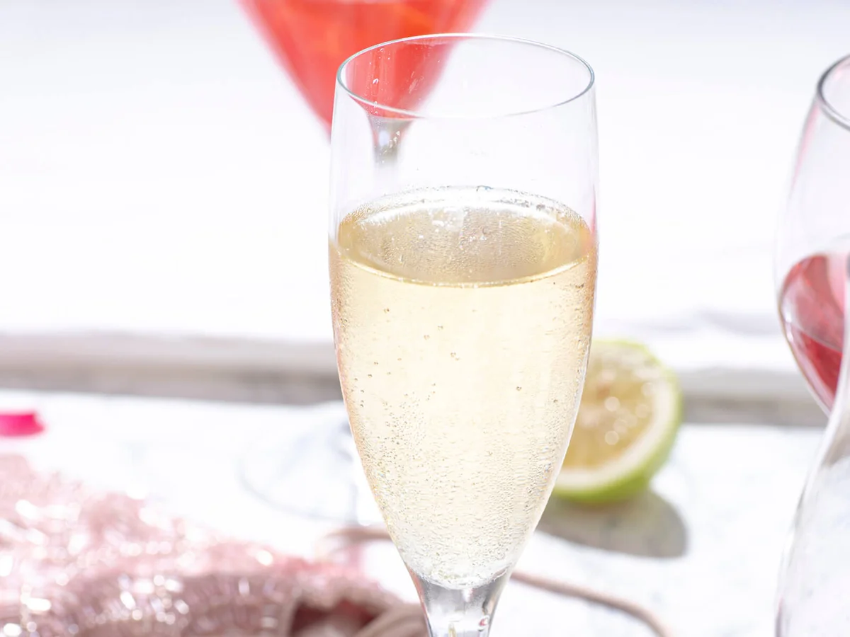 Champagne cocktail on table