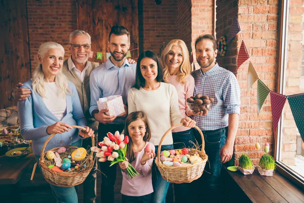 Family with full easter baskets