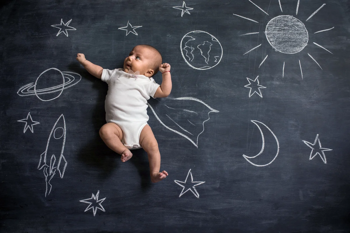 Baby flying in space