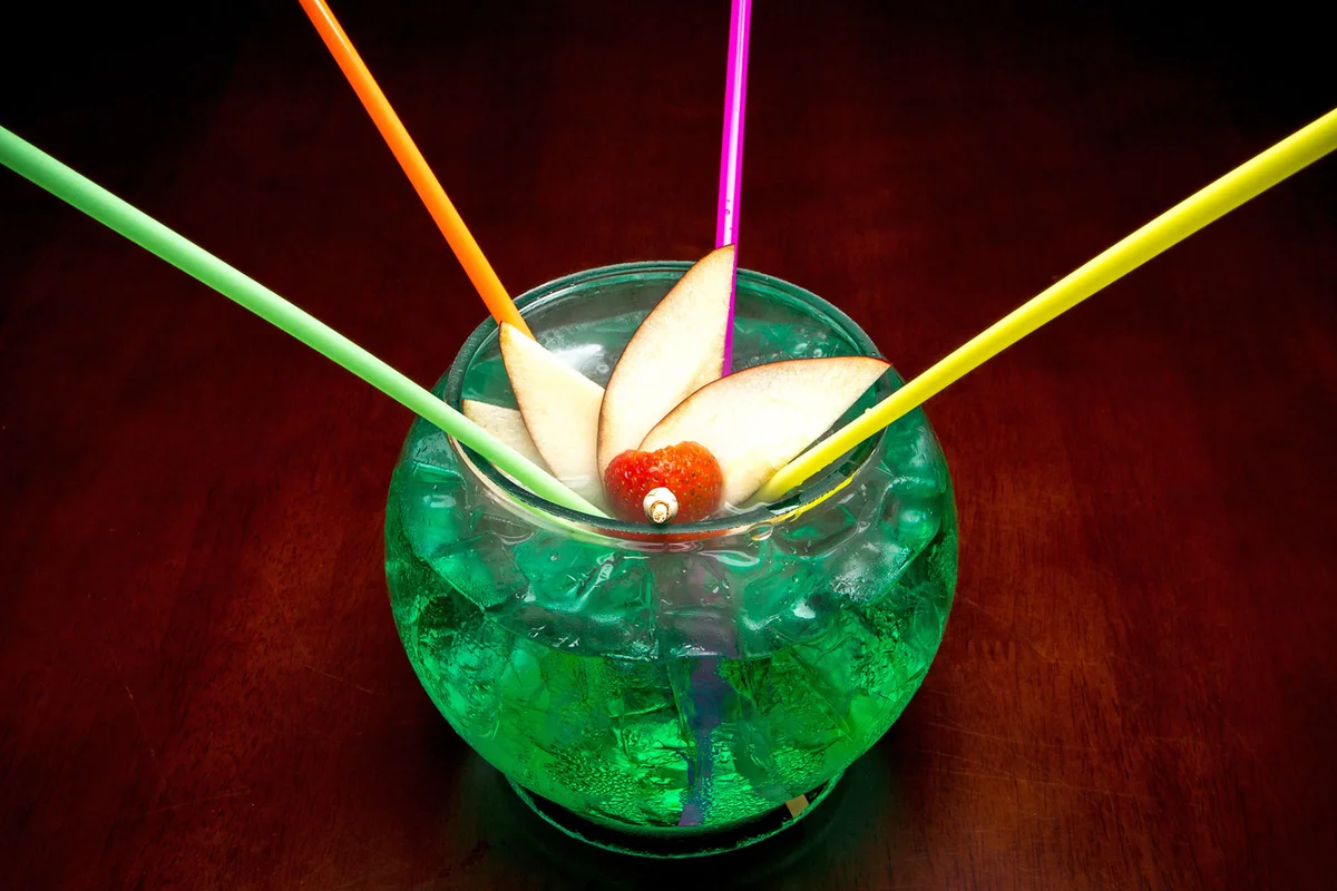 green apple fishbowl cocktail