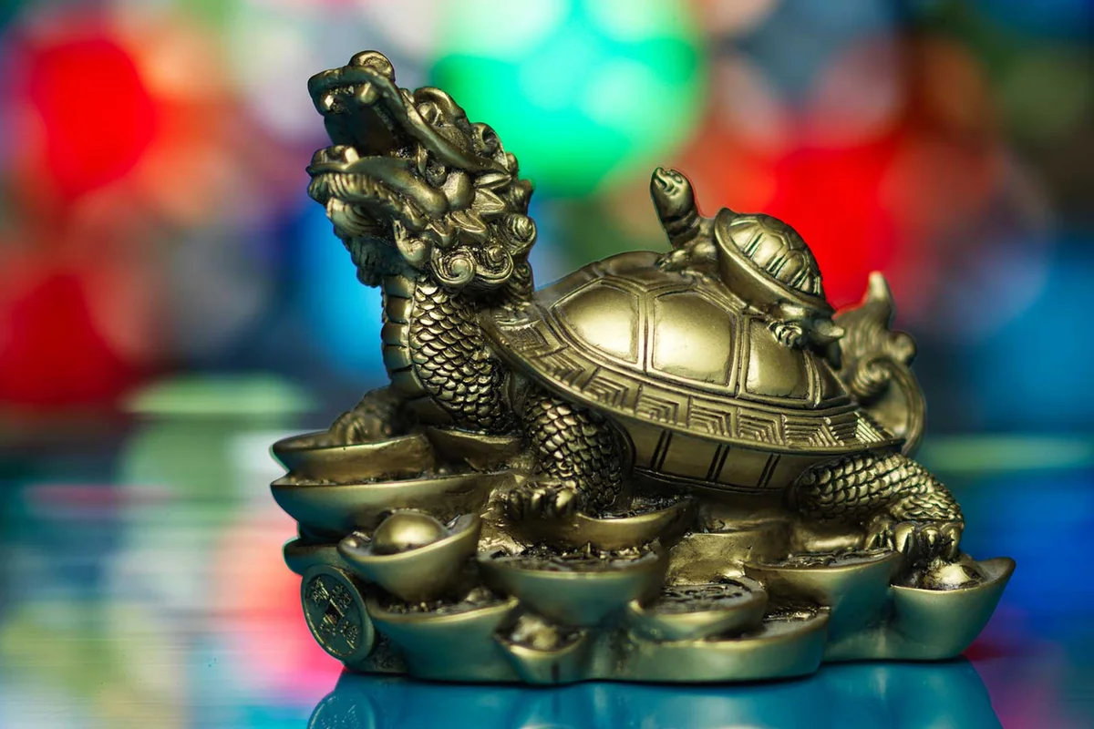 Lucky Golden Feng Shui dragon turtle