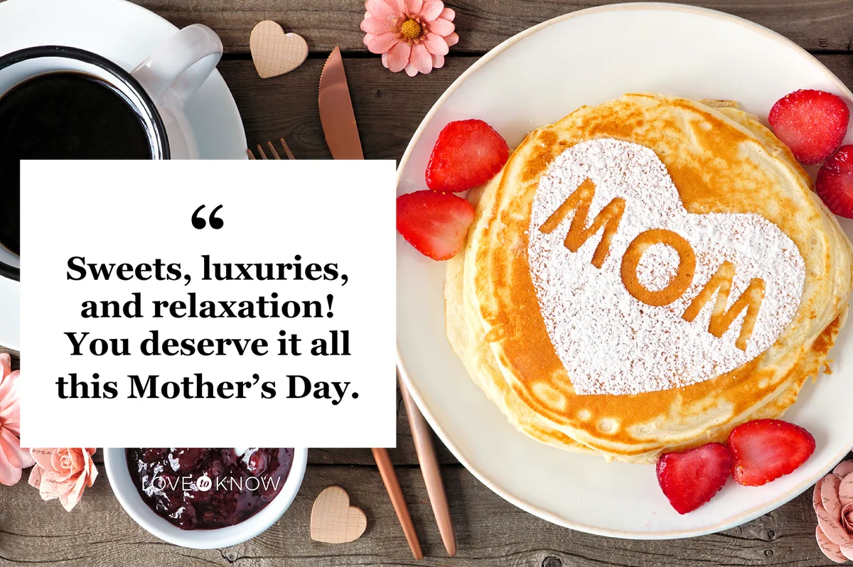 Mothers Day breakfast pancakes with heart shape and MOM letters