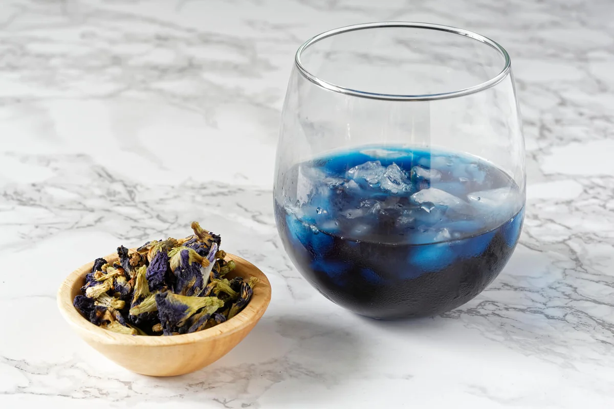 Bowl of butterfly pea flowers