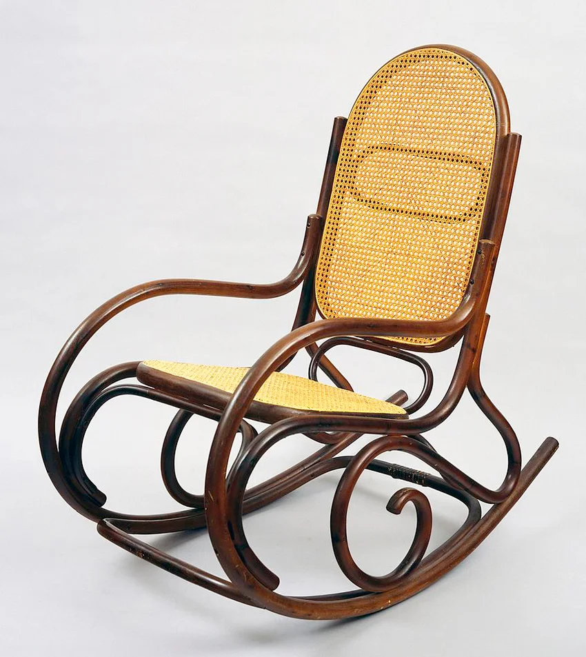 Thonet style rocking chair, bentwood frame with cane seat and back