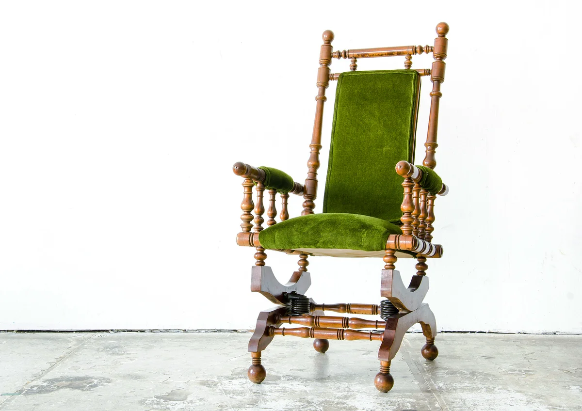 Classical style rocking chair with green wool