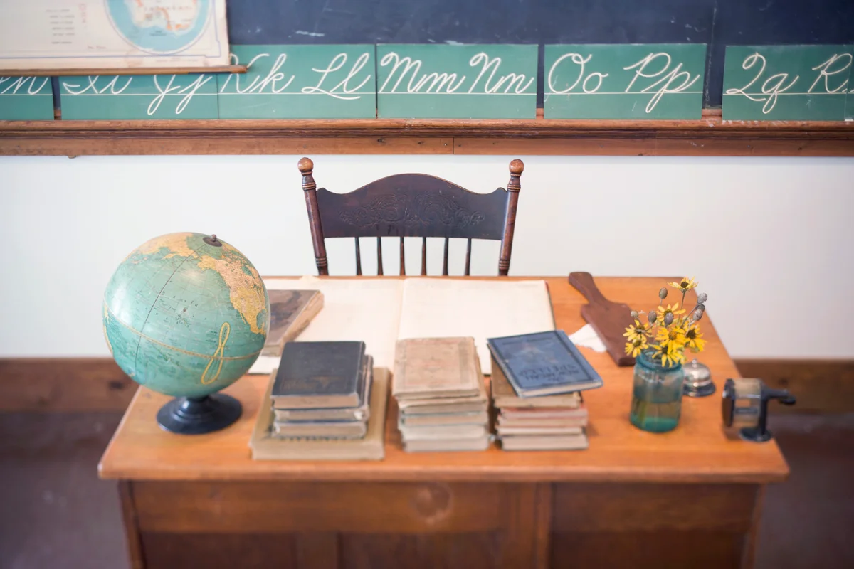 Teacher's Desk With Vintage Globe