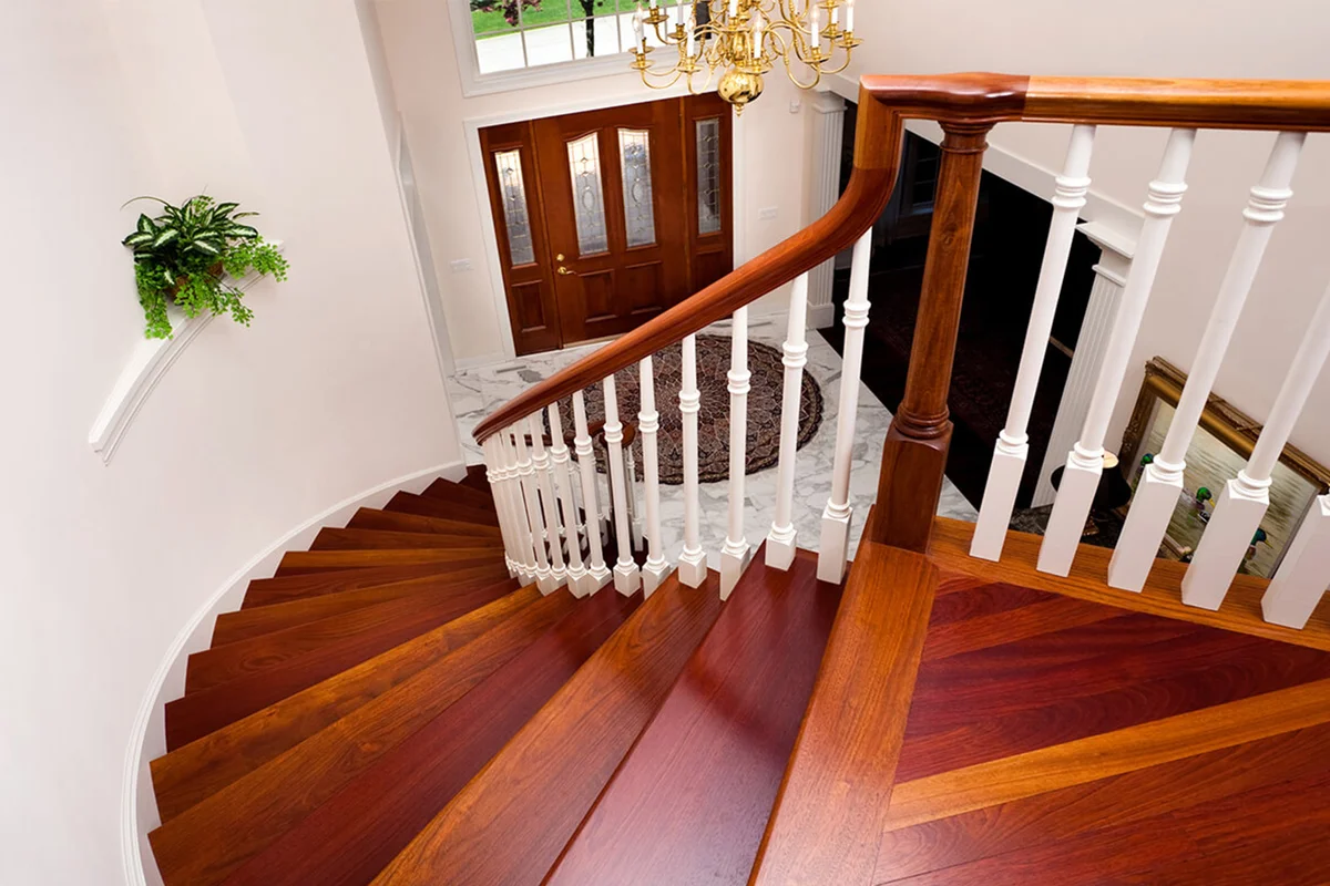 Winding hardwood staircase