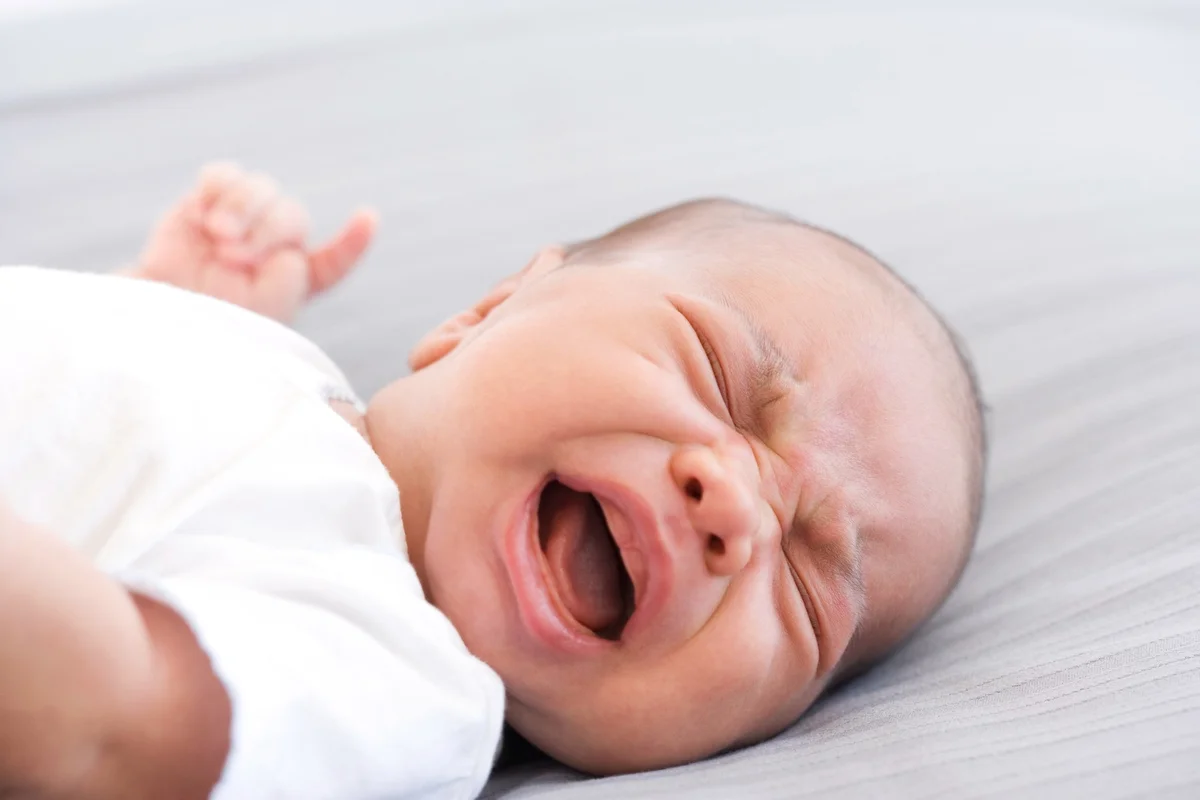 close up of a crying baby