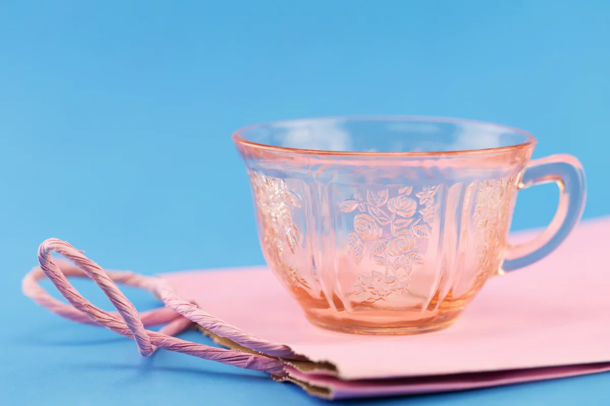 Pink depression glass coffee cup