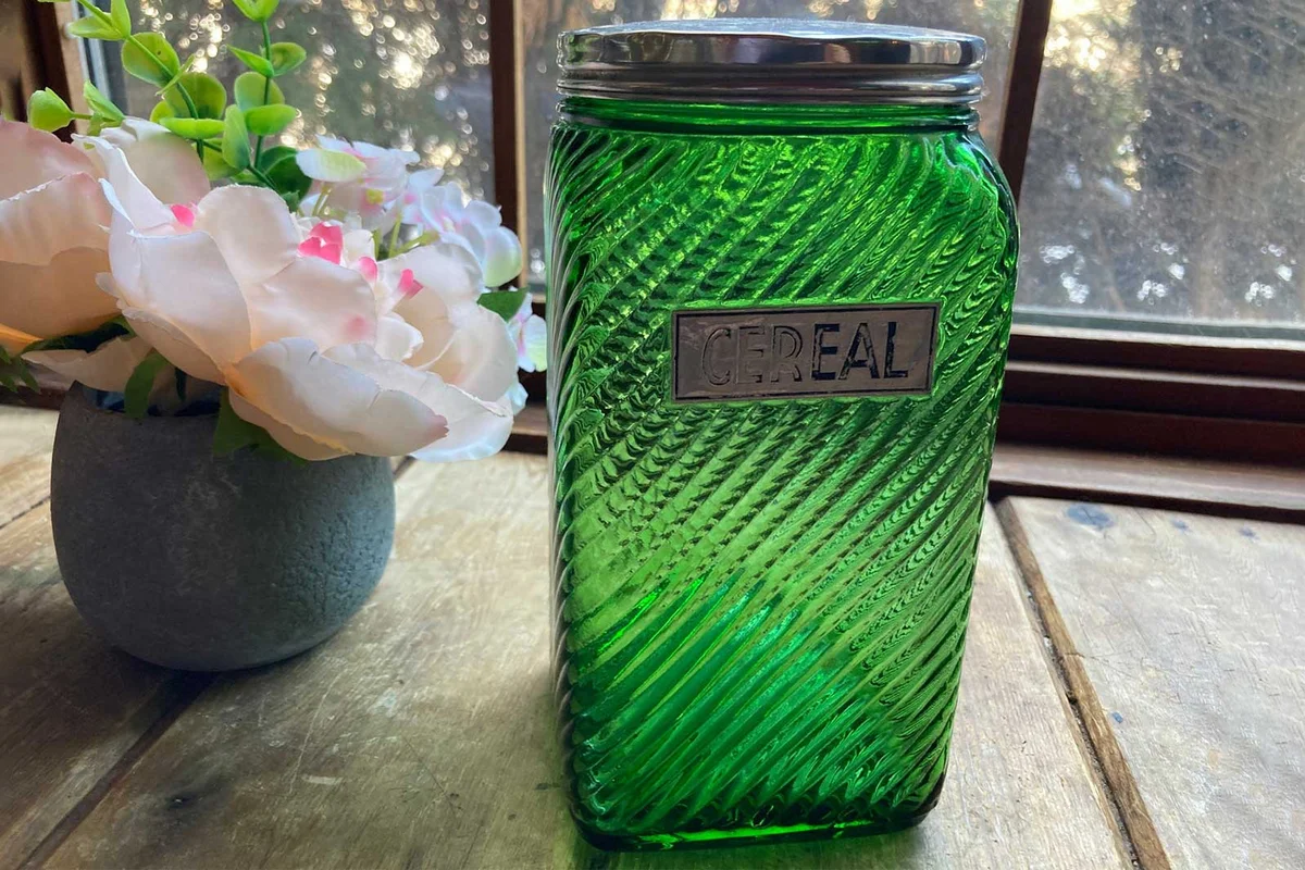 Owens Illinois Green Depression Glass Cereal Cookie Biscuit Canister Jar Hoosier