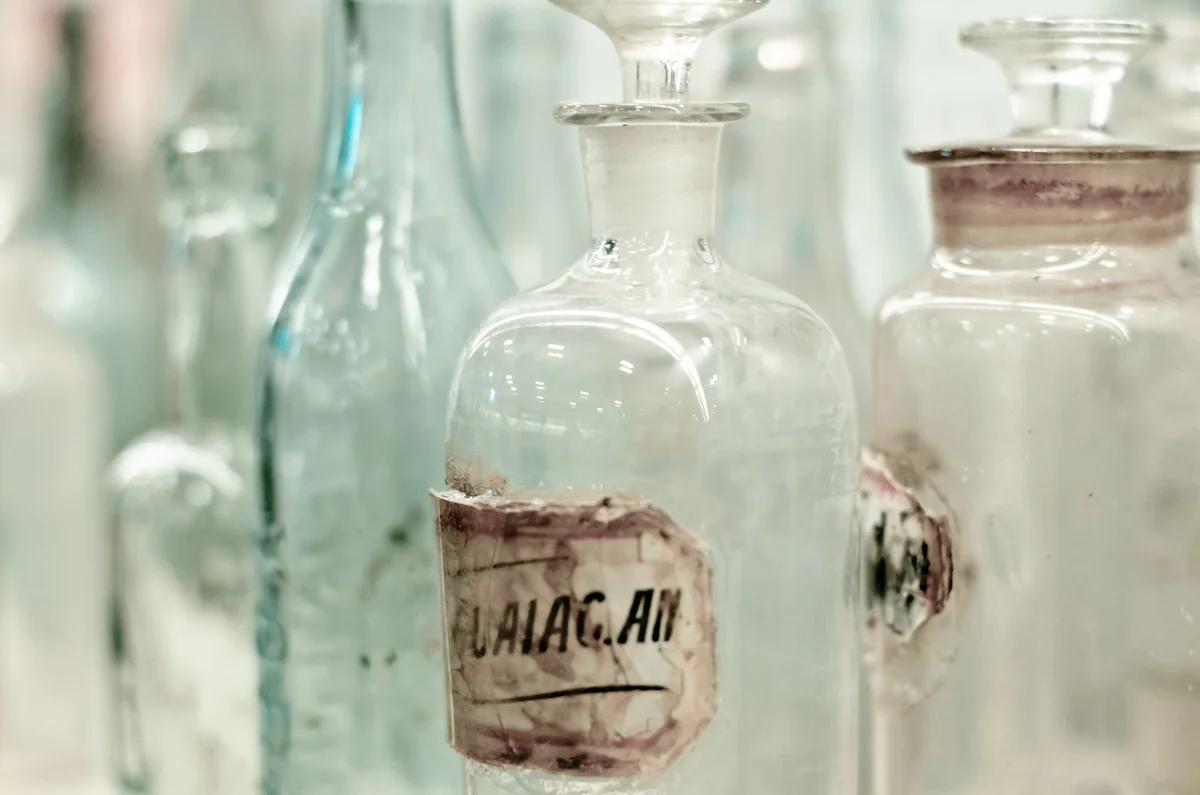 antique bottle with label