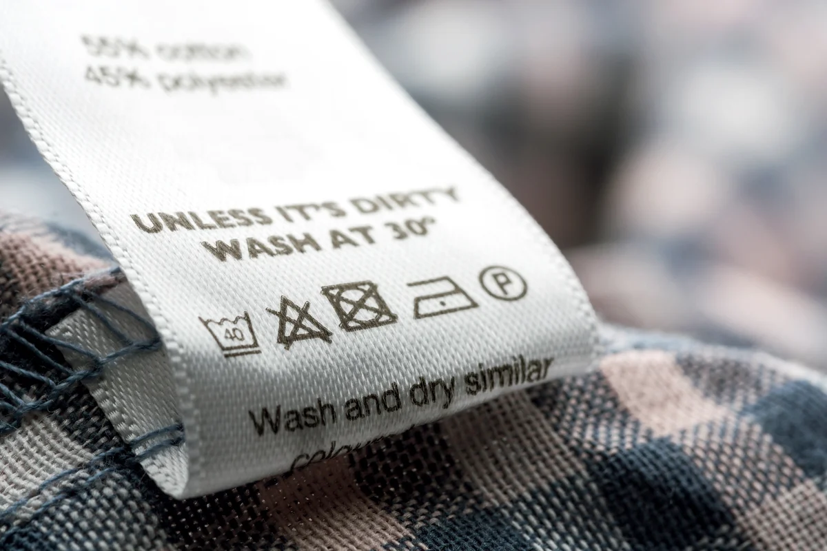 Closeup view of label on the cloth