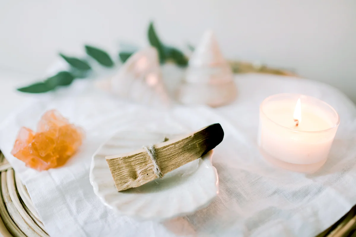 Palo Santo, candle and crystal