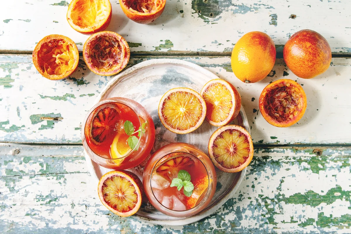 Blood orange iced cocktails in glasses