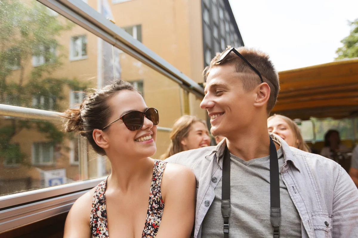 couple trolley bus ride