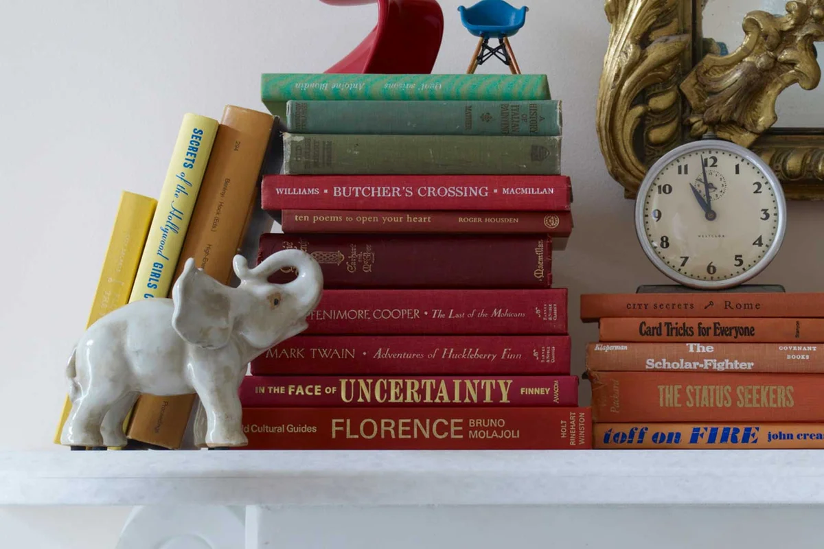 elephant figurine on mantle for good luck