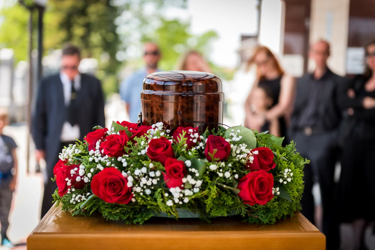 funeral urn at service