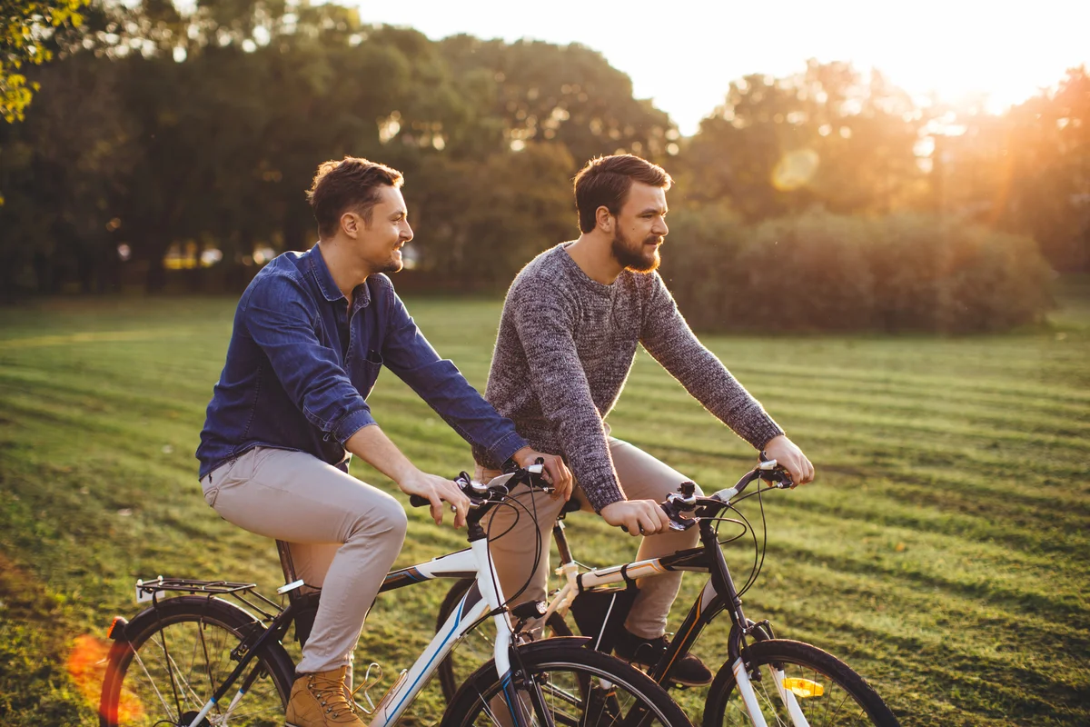 couple biking in park