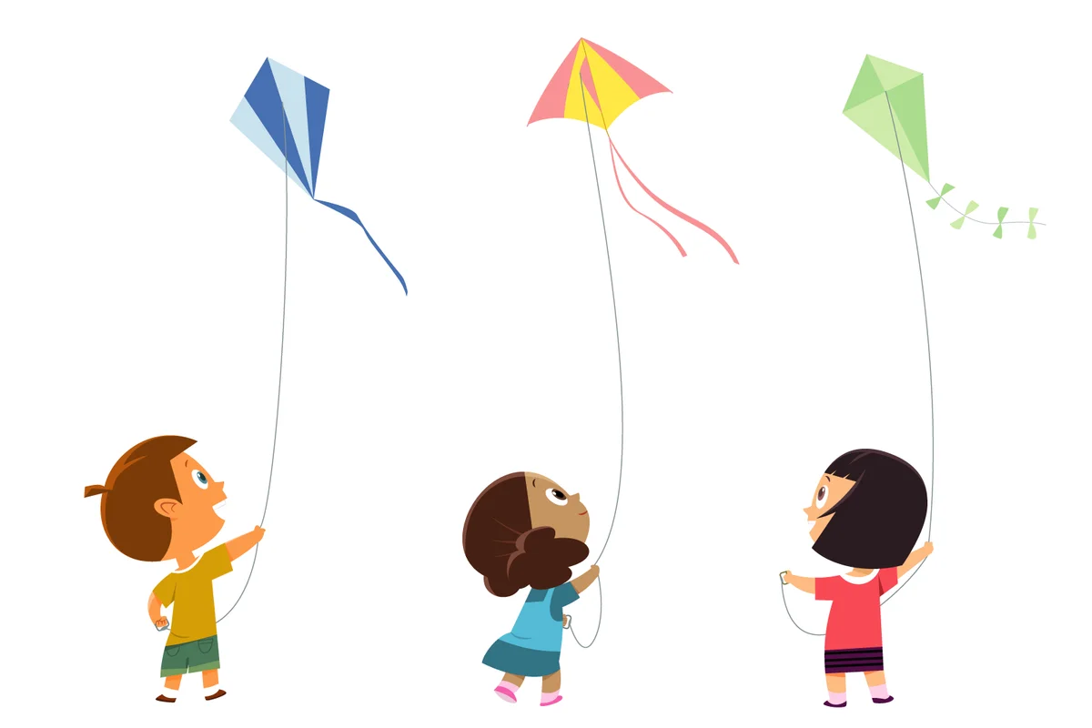 children flying kites clip art