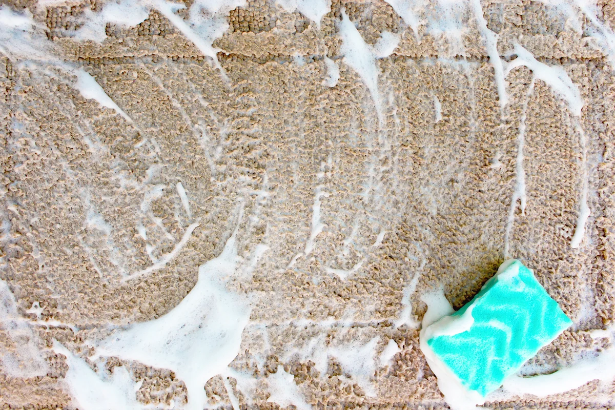 Rug with a sponge and detergent