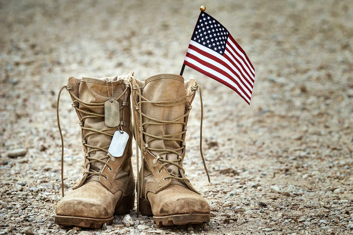 military boots and flag