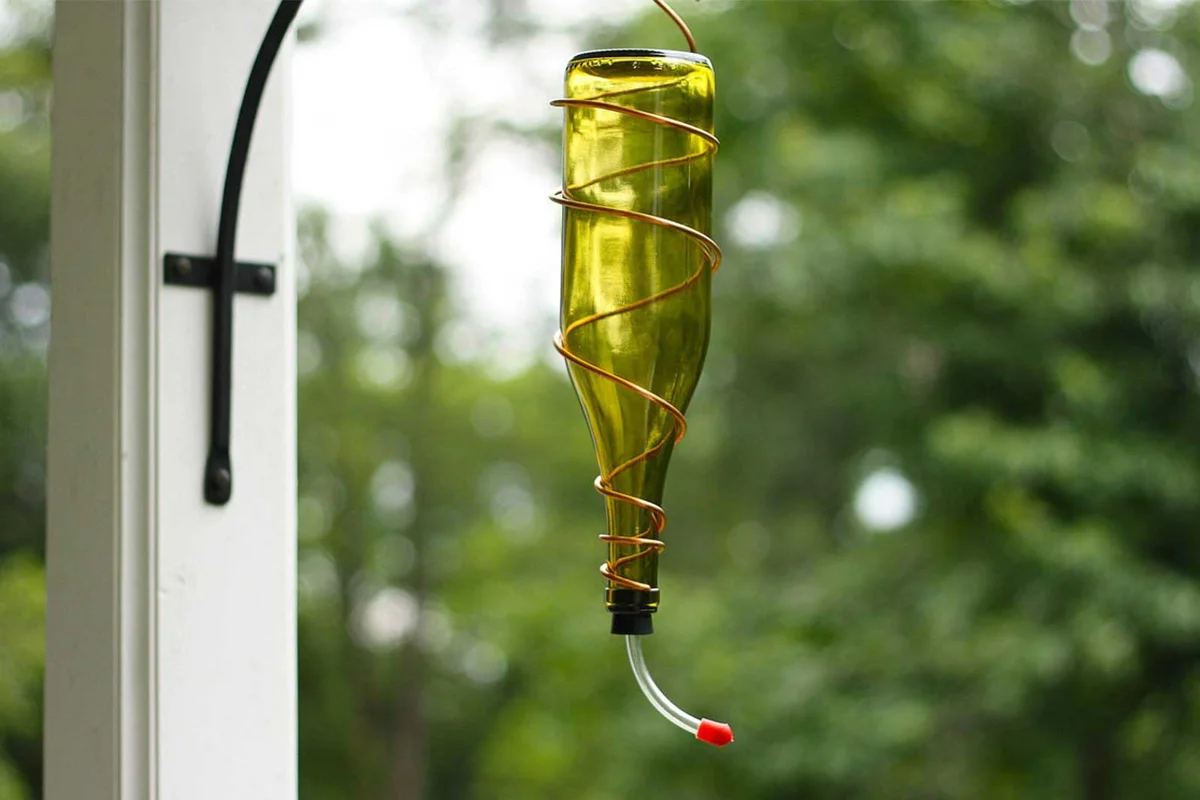 Hummingbird Feeder Made From Glass Wine Bottle