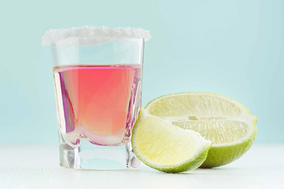 mexican candy shot with sugar rim glass