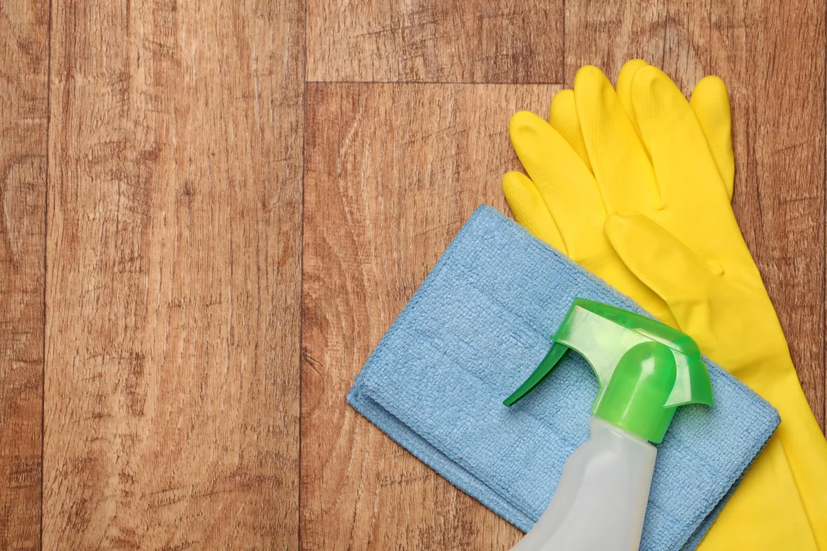 Cleaning products on a wooden floor