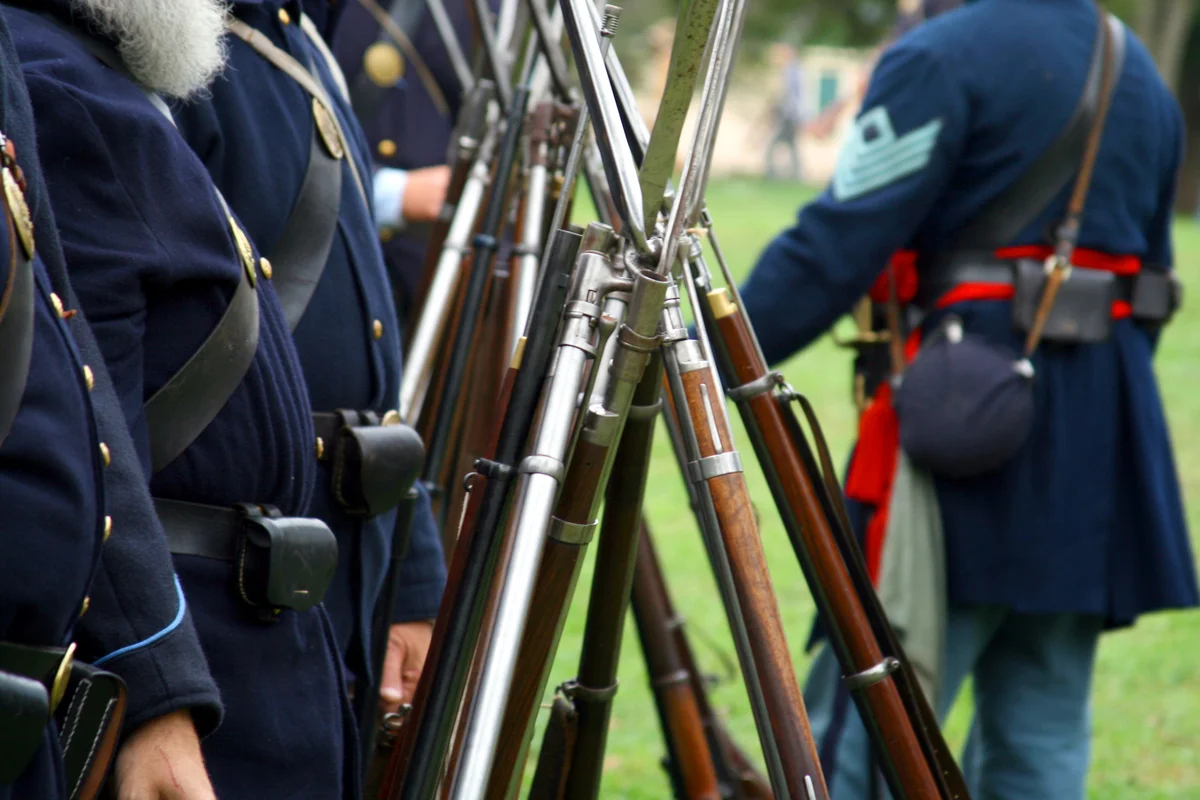 Civil War Muskets in Formation with their riffles